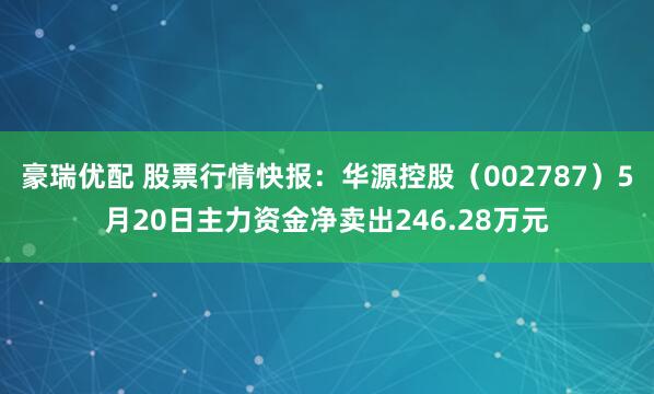 豪瑞优配 股票行情快报：华源控股（002787）5月20日主力资金净卖出246.28万元